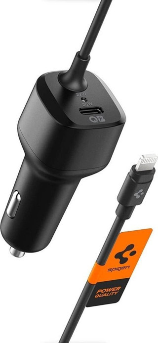 Spigen 47W USB-C 2 Port Araç içi Adaptör + Lightning Şarj Kablosu - Hızlı Şarj Aleti iPhone & iPad Type-C PC2100 - ACP04