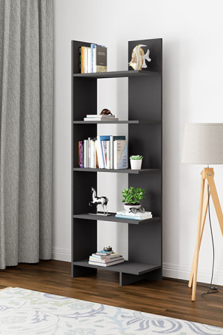 interGO Asimetrik Beş Raflı Kitaplık - Antrasit Gri