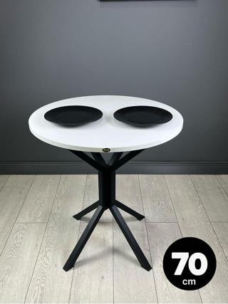 Hey Modüler Mobilya Nisa Beyaz Yuvarlak Mutfak Masası Yemek Masası Metal Siyah Ayak 70 Cm