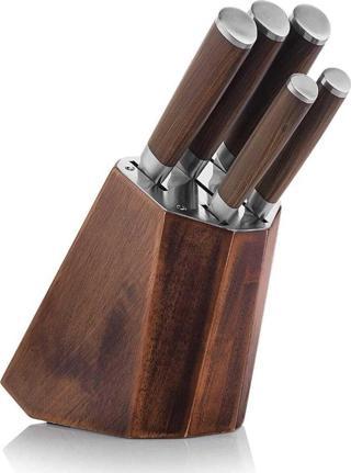 Schafer Solide Ahşap Bıçak Seti - 6 Parça Kahve-Kah03