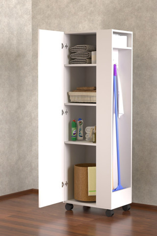 Tdesigno Burçin Paspas,Süpürge-Temizlik Malzeme Dolabı- Çok Amaçlı Dolap Paspas-Vileda Banyo Dolabı Beyaz- 80cm