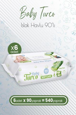 Baby Turco Soft Care Bebek Islak Havlu Aloe Vera 90' lı x 6 Adet (540 Yaprak)