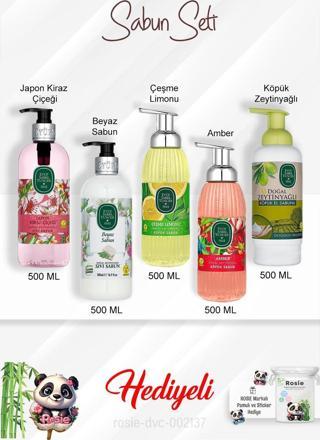 500 ML Sabun Paket Amber, Çeşme Limonu, Japon Kiraz Çiçeği, Beyaz Sabun, Zeytinyağlı ve Rosie