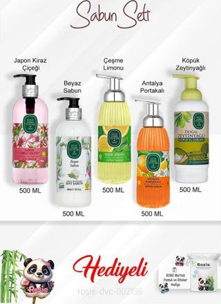 500 ML Sabun Paket Çeşme Limonu, Antalya Portakalı ,Japon Kiraz Çiçeği, Beyaz Sabun, Zeytinyağlı ve Rosie