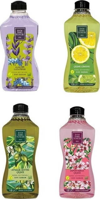Eyüp Sabri Tuncer Doğal Zeytinyağlı Sıvı Sabun Ayvalık Zeytin Çiçeği, Lavanta, Japon Kirazo ve Çeşme Limonu 1500 ML