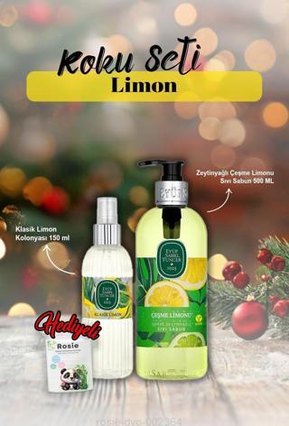 Kolonya 150 ml, Sıvı Sabun 500 ml Çeşme Limonu ve Rosie Hediye