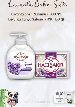 Hacı Şakir Lavanta Dinlendirici Sıvı Sabun 300 ml, Lavanta Kokulu Banyo Sabunu 4 x 150 gr ve ROSIE