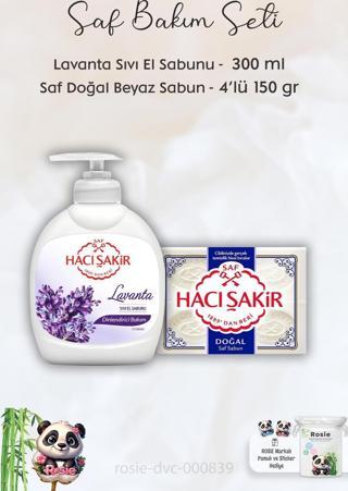 Hacı Şakir Lavanta Dinlendirici Sıvı Sabun 300 ml, Saf Doğal Sabun 4 x 150 gr ve ROSIE