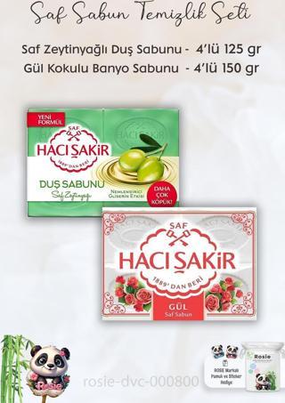 Hacı Şakir Saf Zeytinyağlı Gliserinli Duş Sabunu 4 x 125 gr,  Gül Kokulu Banyo Sabunu 4 x 150 gr ve ROSIE
