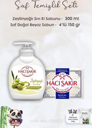 Hacı Şakir Zeytinyağlı  Sıvı Sabun 300 ml,  Saf Doğal Sabun 4 x 150 gr ve ROSIE