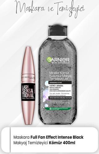 Maybelline New York Maskara Full Fan Intense Black ve Micellar Temizleyici Jel Kömür 400 ml