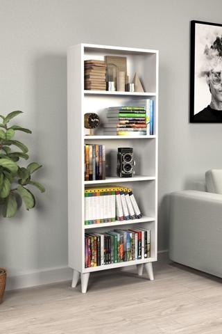 Montenero Kitaplık Cordoba - Parlak Beyaz 5 Raflı Kapaklı Kitaplık