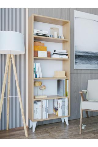Montenero Kitaplık Marbella - Parlak Beyaz 5 Raflı Açık Kitaplık