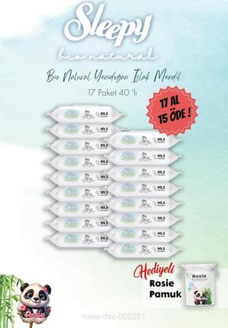 Bio Natural Yenidoğan Islak Havlu 40'lı 17 Al 15 Öde ve Rosie Hediye