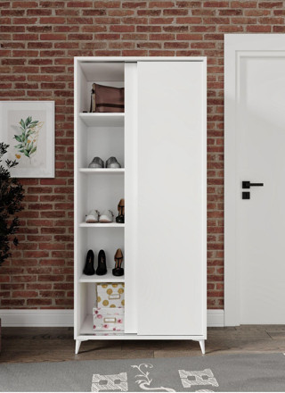 Kznmob Home Sürgülü Çok Amaçlı Ayakkabı Dolabı, Ayakkabılık Beyaz - Tamamı 1. Kalite Mdf