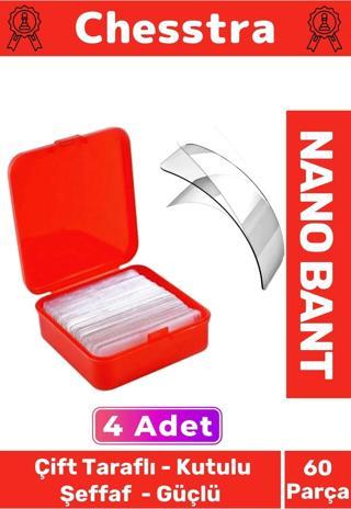 Süper Güçlü Kolay Çıkarılabilir İz Bırakmayan Çift Taraflı Kutulu Nano Şeffaf 60 Parça Bant 4 Adet