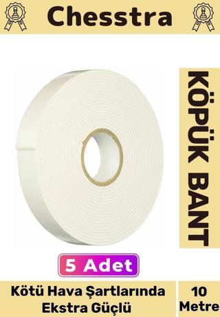 Uzun Ömürlü Süngerli Ultra Yapışkan İç Dış Mekan Çok Amaçlı Çift Taraflı 10 Metre Köpük Bant 5 Adet