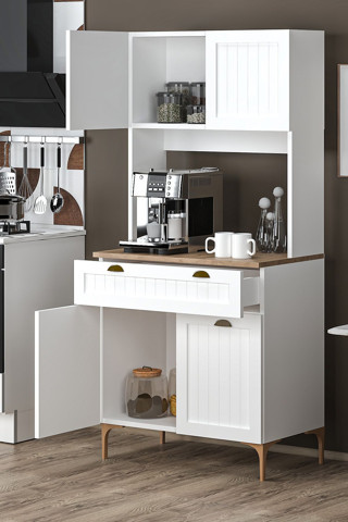 Fly Mobilya Esin Çok Amaçlı Dolap Membran Mdf , Çekmeceli Kahve Köşesi, Fırın Dolabı, Kiler Dolabı