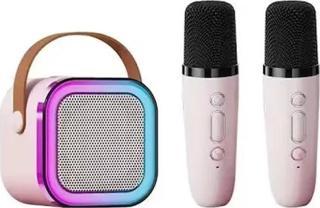 Kareoke Mikrofonu Hoparlör Çift Mikrofon Seti RGB Işıklı