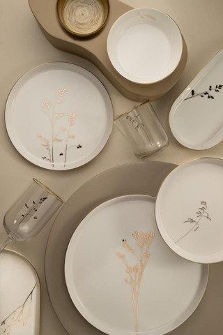 Kütahya Porselen Bone V-Form 26 Parça Yemek Takımı Angelica Altın