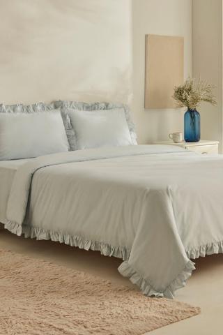 Karaca Home Pure Ruffle %100 Pamuk Çift Kişilik Nevresim Takımı Açık Mavi