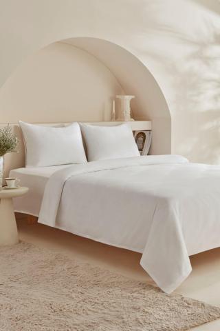 Karaca Home Vinas 80 Tel %100 Pamuk Çift Kişilik Saten Biyeli Nevresim Takımı Beyaz