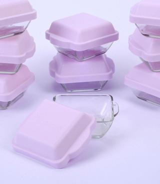 Venadora Via Kare Cam Kahvaltılık Kapaklı Saklama Kabı 9 Adet Lila