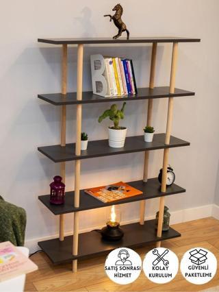 Peka 5 Raflı Modern Dekoratif Kitaplık Klasörlük Mutfak Rafı Kiler Çok Amaçlı Düzenleyici Raf - Antrasit