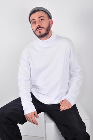 Vatkalimon Beyaz Düz Renk Boğazlı Oversize Sweatshirt L Beden