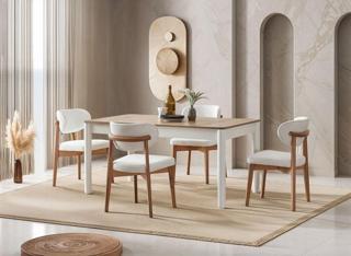 Gazzini Furniture Polo Beyaz Teddy Natural Ahşap Bohem Sandalye