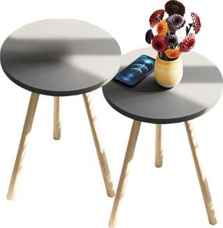 2'li Zigon Sehpa Seti | Saksılık ve Çiçeklik Standı, Dekoratif Yan Sehpa Ahşap Ayaklı (33 cm çap )