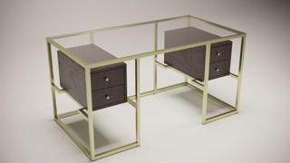 Hitit Dekorasyon Trinity Gold Metal & Ahşap & Cam Çalışma Masası