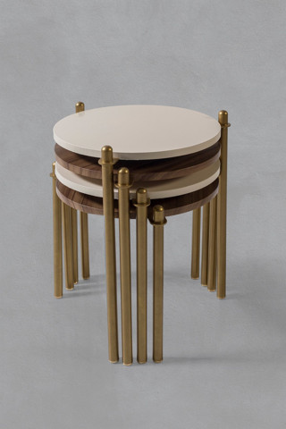 Veys Sehpa 4 Lü Flora Zigon Sehpa - Krem - Ceviz