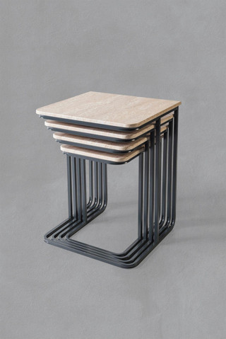 Veys Sehpa Füme Ayak  -Taş Desen - Statik Vegas Zigon Sehpa