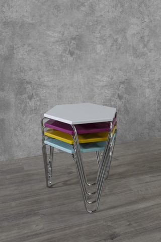 Veys Sehpa 4 Lü Piramit Zigon Sehpa - Beyaz - Sarı - Mavi - Fuşya ( Color Set)