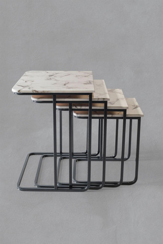 Veys Sehpa Füme Ayak  - Statik Vegas Zigon Sehpa  - Beyaz Mermer Desen