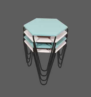 Veys Sehpa 4 Lü Piramit Zigon Sehpa - Siyah Ayaklı - Mavi - Beyaz