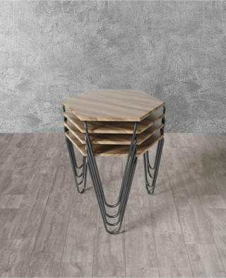 Veys Sehpa 4 Lü Piramit Zigon Sehpa - Siyah Ayaklı - Ceviz