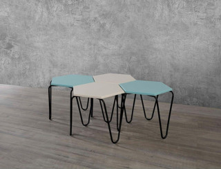 Veys Sehpa 4 Lü Piramit Zigon Sehpa - Siyah Ayaklı - Mavi - Krem