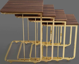 Veys Sehpa Tekerlekli Gold 4 Lü Zigon Sehpa - - Yan Sehpa