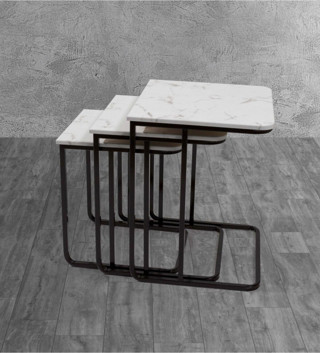 Veys Sehpa 3 Lü Statik Vegas Zigon Sehpa - Beyaz Mermer