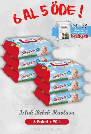 6 Al 5 Öde Islak Bebek Havlusu 90 Yaprak ve Rosie
