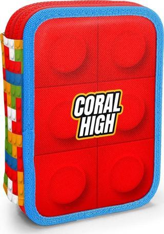 Coral High Kids Renkli Blok Desenli Çift Katlı Kalem Çanta 11157