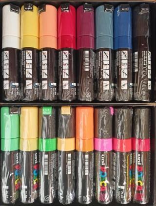 UNİ POSCA POSTER MARKÖRÜ 16ADETLİ SET PC-8K ANA RENKLER VE FLORASAN RENKLER