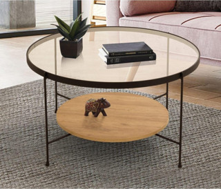 BETA AKSESUAR Arya Orta Sehpa - Şeffaf Cam / Antik Çam Mdf