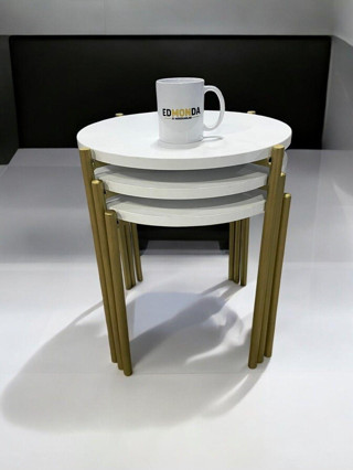 EDMONDA EVAKSESUAR ASYA ZİGON SEHPA 3LÜ SERVİS SEHPASI GOLD METAL AYAK