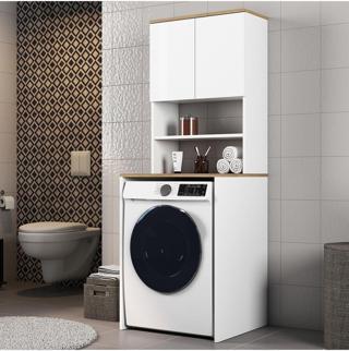 Ferniso Mobilya Çamaşır Makinesi Dolabı Kapaklı Banyo Dolabı Alt Üst Takım Beyaz