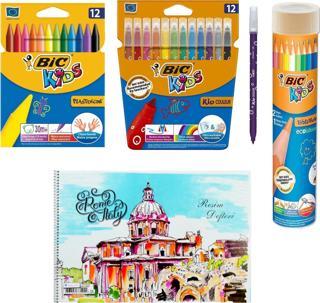 Bic Pastel Boya Keçeli Boya Metal Tüp Kuru Boya 12 li ve Resim Defteri