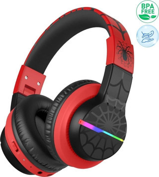 iClever Led Işıklı Güvenli Ses Sınırlı 85 Saat Oynatma Süreli Bluetooth Çocuk Kulaklığı Siyah Kırmızı