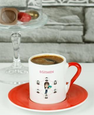 Hediyelen Eğitmen Türk Kahvesi Fincanı Kırmızı